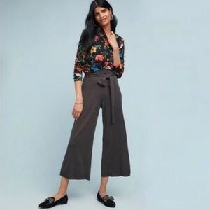 Anthropologie Moth Wide leg Crop Knit pull on pants charcoal Wool sz S